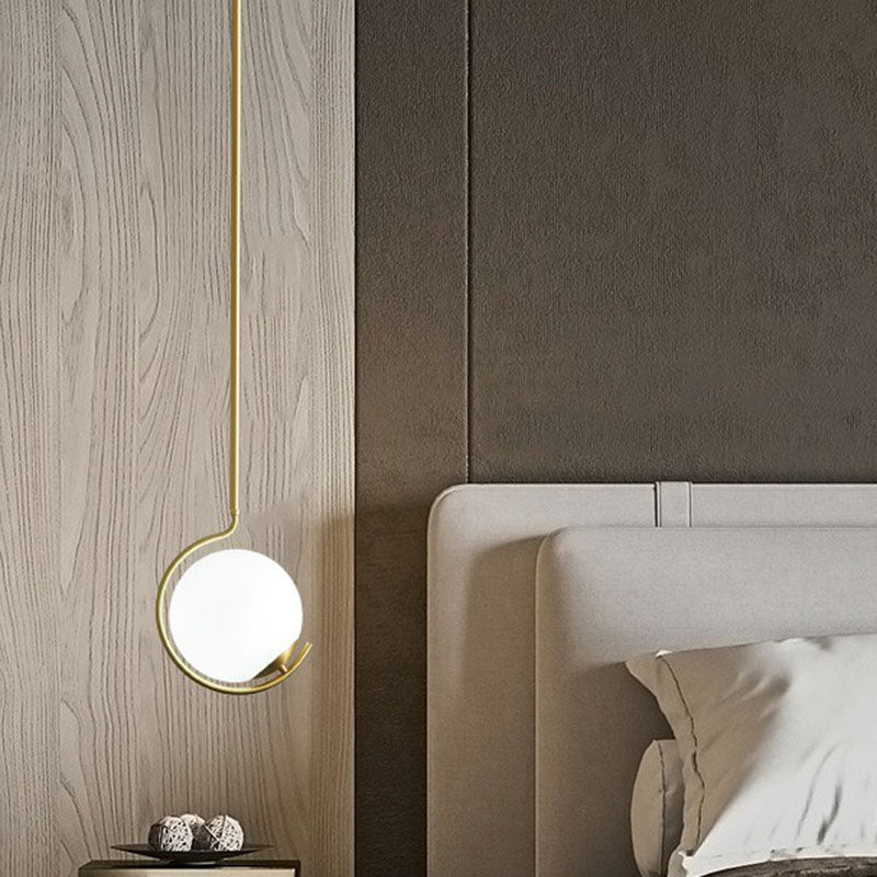 Simple Cream Glass Novelty Ball Pendant Light With Bedside Suspension - 1-Bulb Gold Lighting