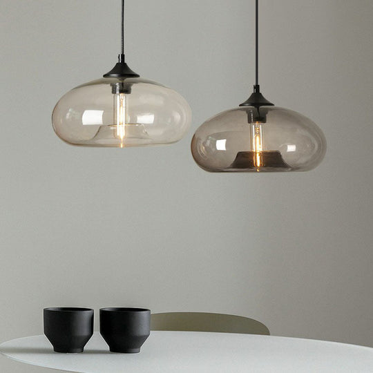 Black Glass Dining Pendant Light With Modern Ellipse Suspension - 1 Head Fixture