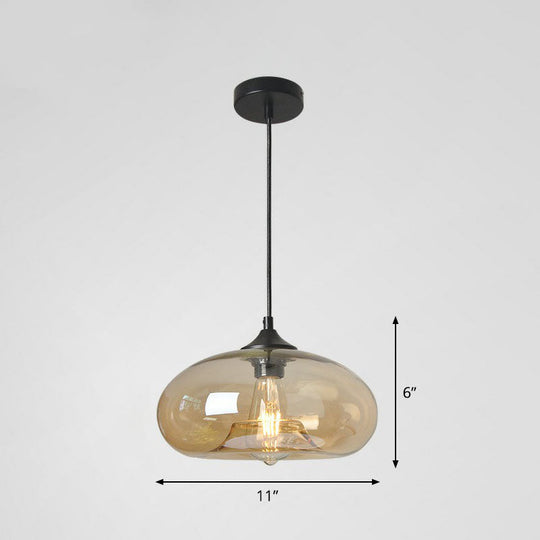 Black Glass 1-Head Modern Ellipse Pendant Light For Dining Tables Amber