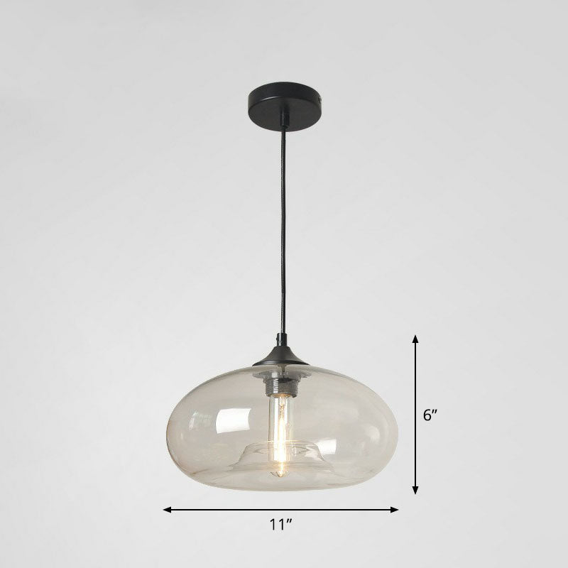 Black Glass 1-Head Modern Ellipse Pendant Light For Dining Tables Clear