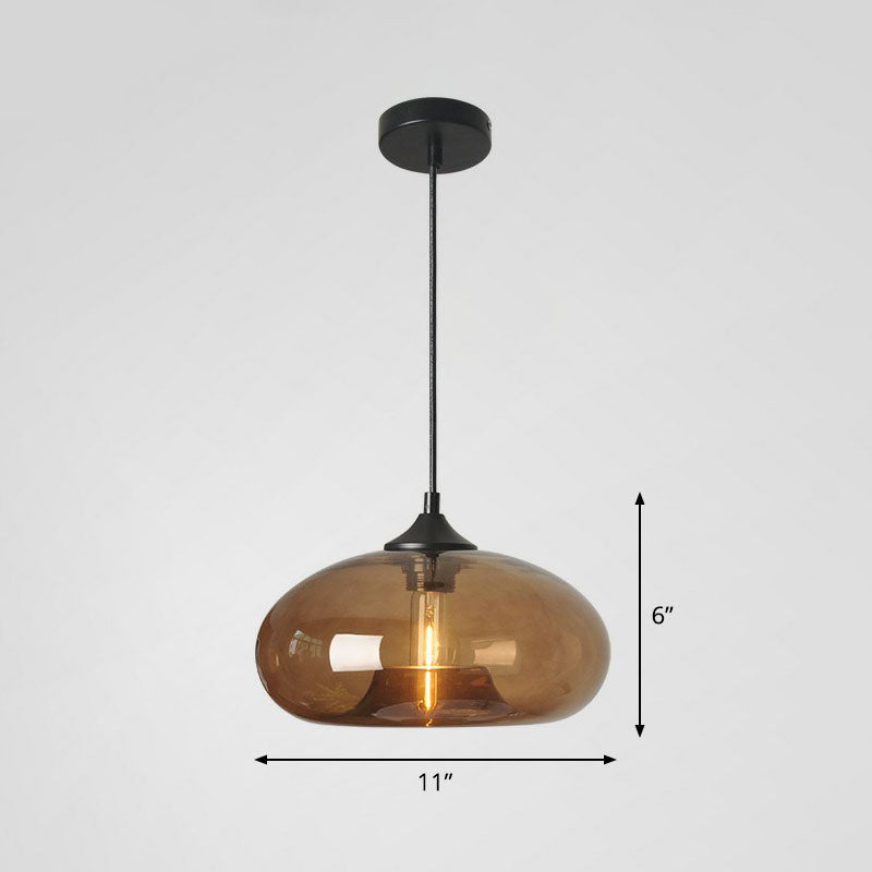 Black Glass 1-Head Modern Ellipse Pendant Light For Dining Tables Coffee