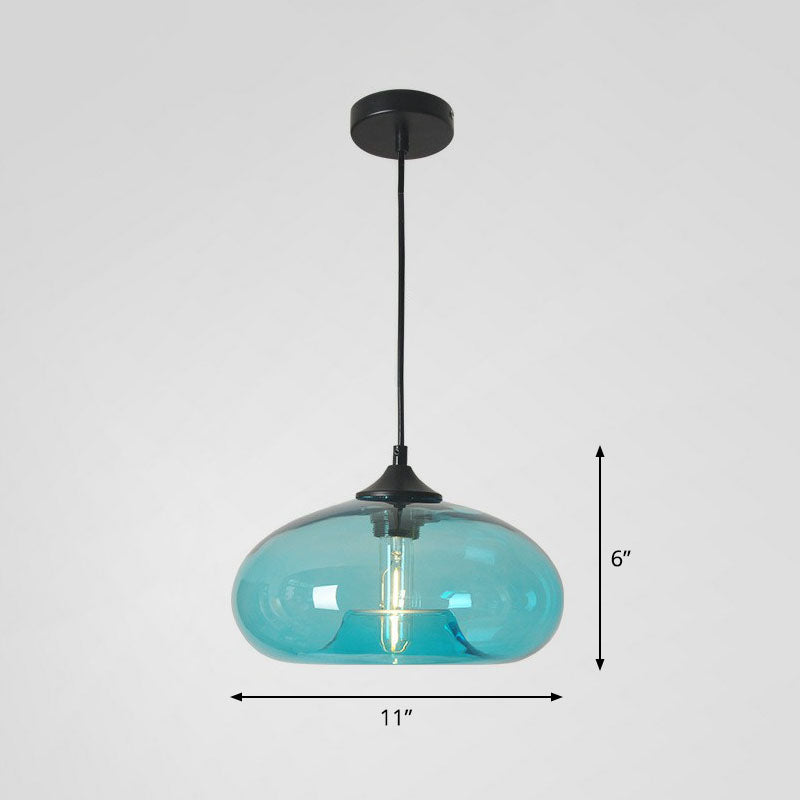 Black Glass Dining Pendant Light With Modern Ellipse Suspension - 1 Head Fixture Blue