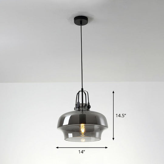 Postmodern Glass Pot-Shaped Pendant Ceiling Light For Dining Room Smoke Gray