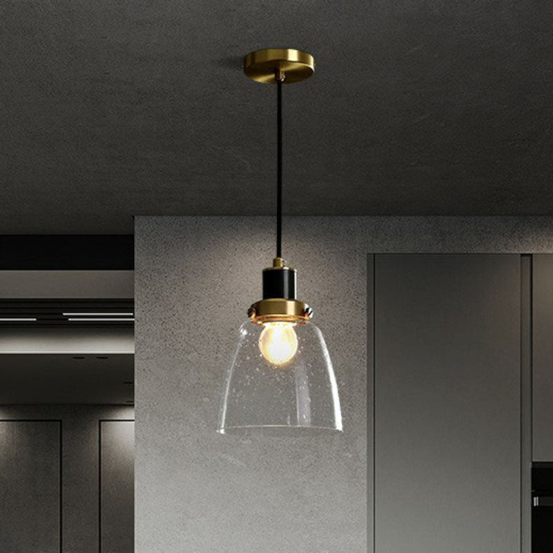 Clear Seeded Glass Geometry Pendant Lamp - Simplistic Bedroom Hanging Fixture