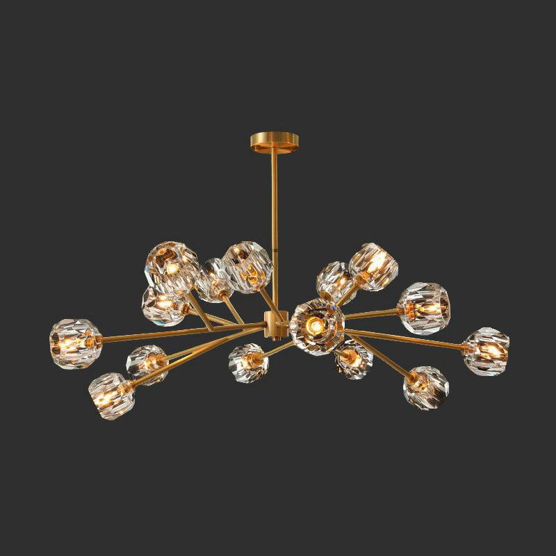 Modern Gold Finish Crystal Orb Chandelier For Living Room - Sputnik Ceiling Light
