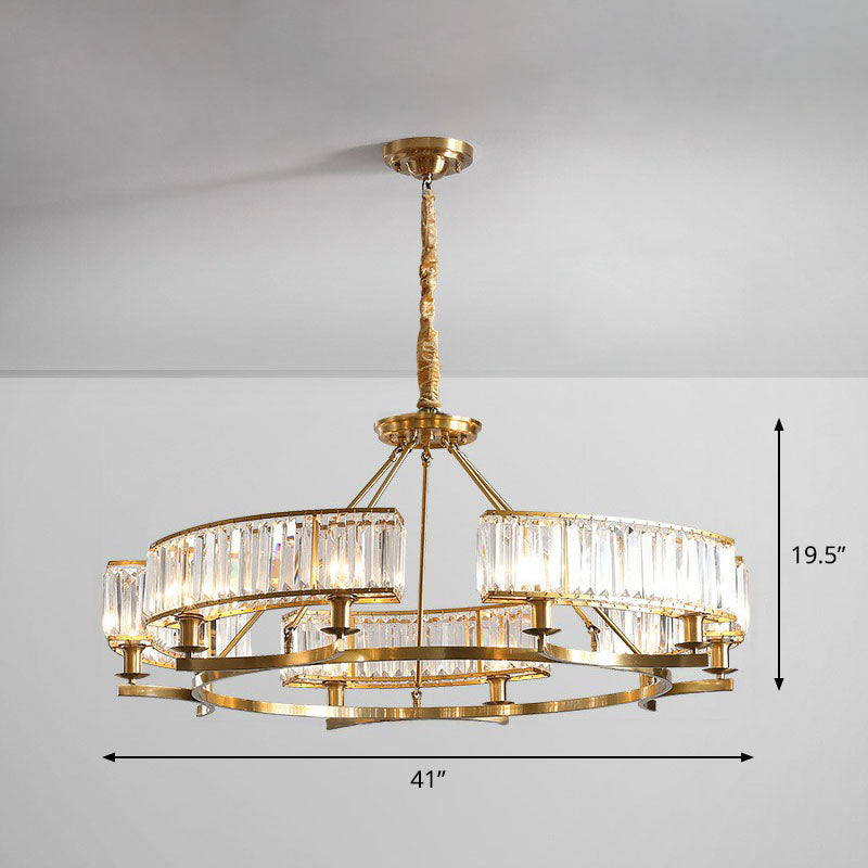 Contemporary Gold Round Chandelier Pendant Light With K9 Crystal For Living Room