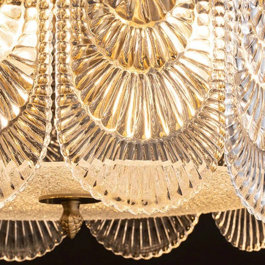 Round Brass With Ribbed Crystal Chandelier Pendant Light