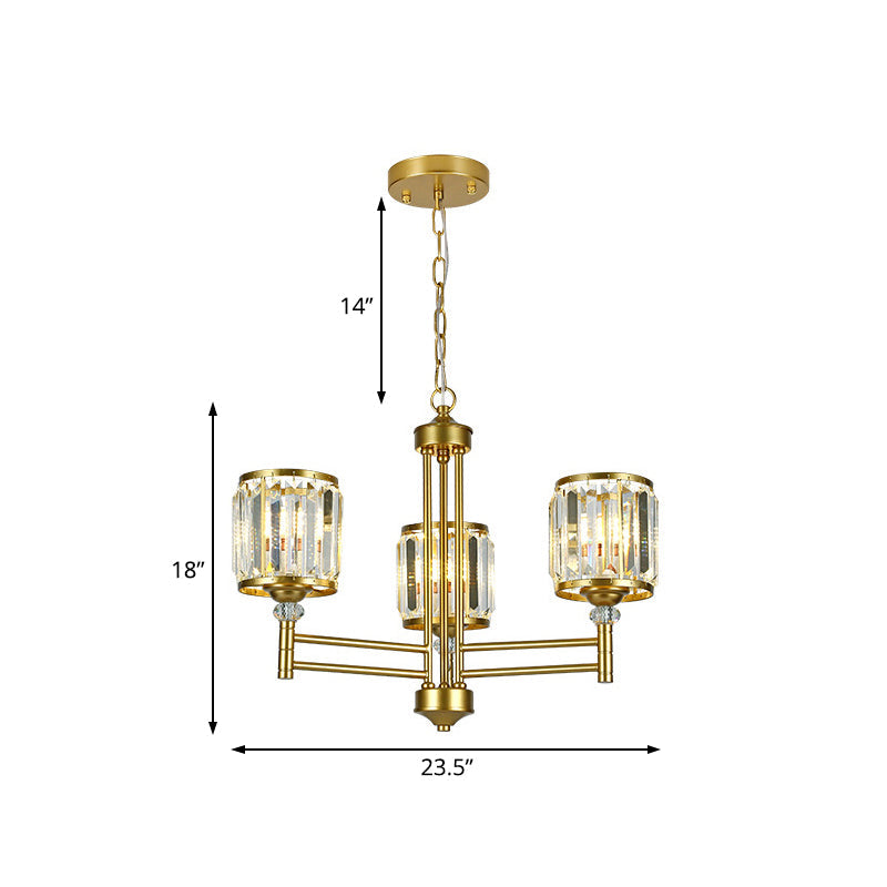 Contemporary Crystal Radial Hanging Chandelier - Brass Finish 3/6/8 Lights Bedroom Lighting