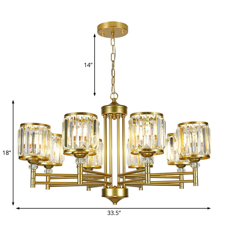 Contemporary Crystal Radial Hanging Chandelier - Brass Finish 3/6/8 Lights Bedroom Lighting