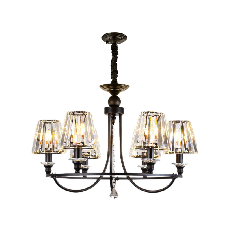Contemporary Tapered Crystal Chandelier Pendant Light With 4/6/8 Lights - Black Ceiling Hanging
