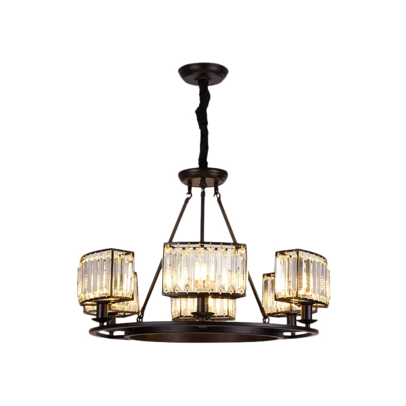 Modern Black/Gold Circle Crystal Chandelier With 4/6 Lights - Bedroom Hanging Light Fixture