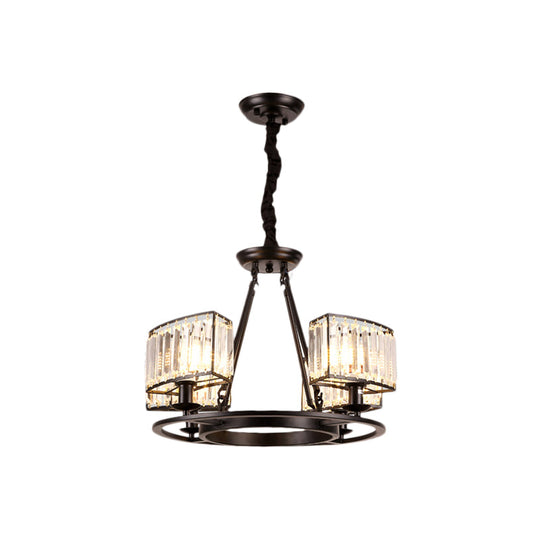 Modern Black/Gold Circle Crystal Chandelier With 4/6 Lights - Bedroom Hanging Light Fixture