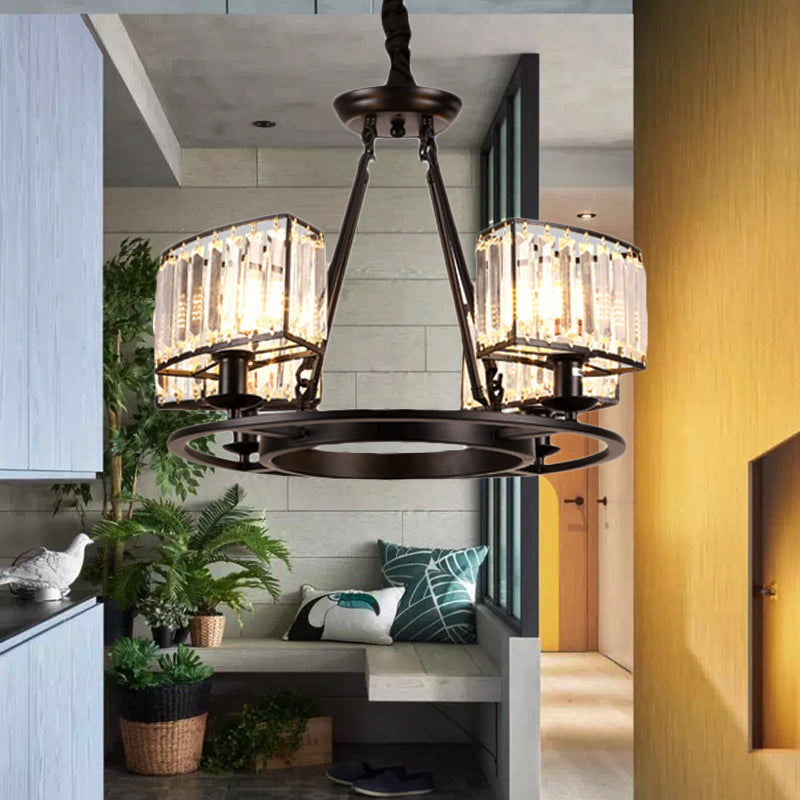 Modern Black/Gold Circle Crystal Chandelier With 4/6 Lights - Bedroom Hanging Light Fixture