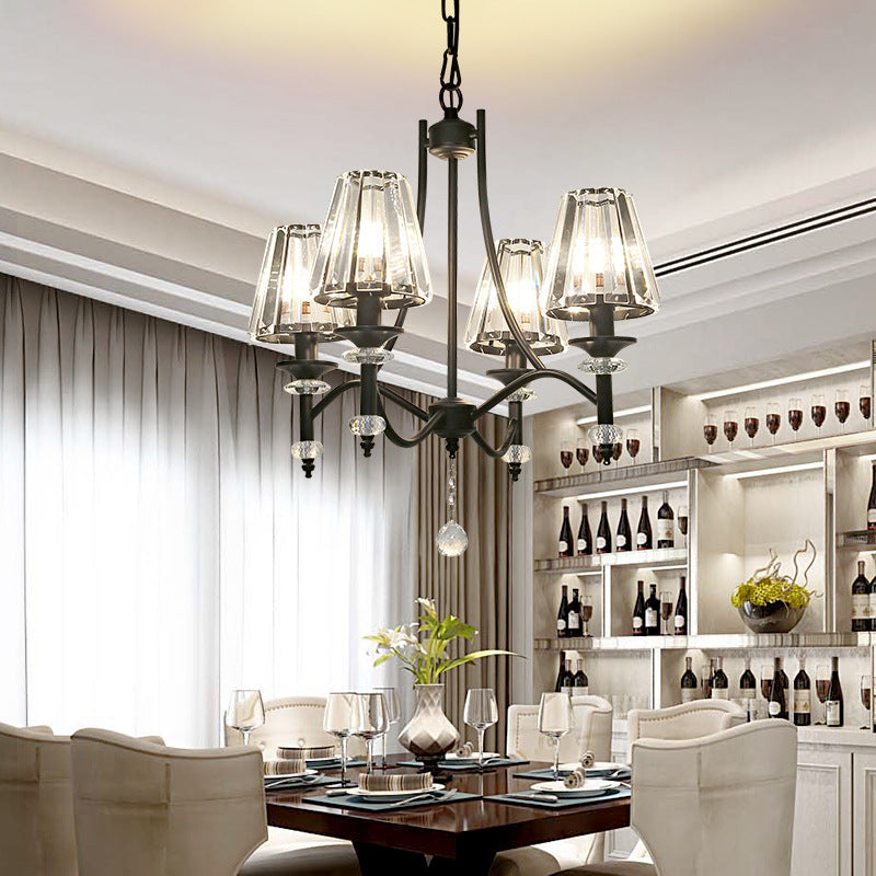 Contemporary Crystal Chandelier Pendant Light Kit - Tapered Design Adjustable Chain 4/6/8 Lights