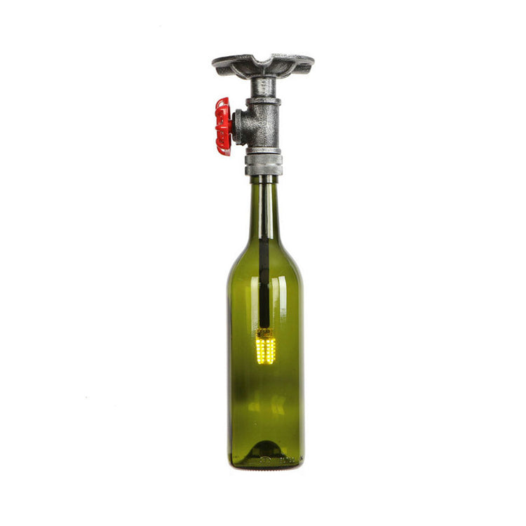 Vintage Indoor Ceiling Mounted Fixture: 1-Light Semi-Mount With Wine Bottle Glass Shade & Valve In