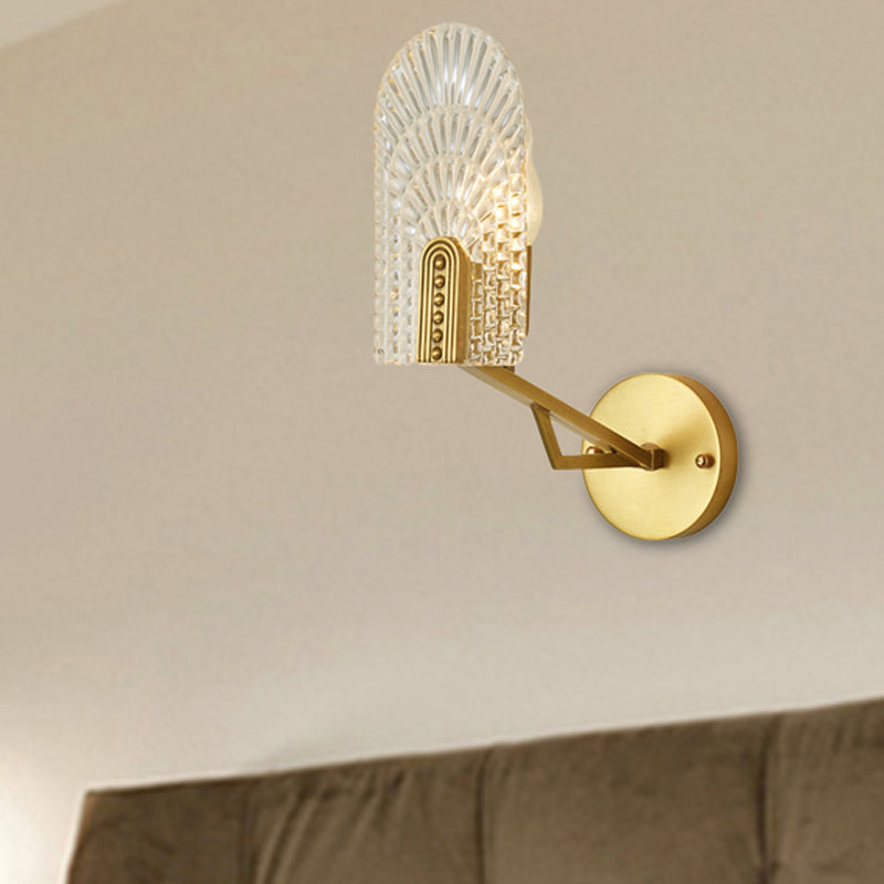 Minimalistic 1-Light Brass Flush Wall Sconce For Bedside - Crystal Tube/Cup/Flat Mounted Lamp / B