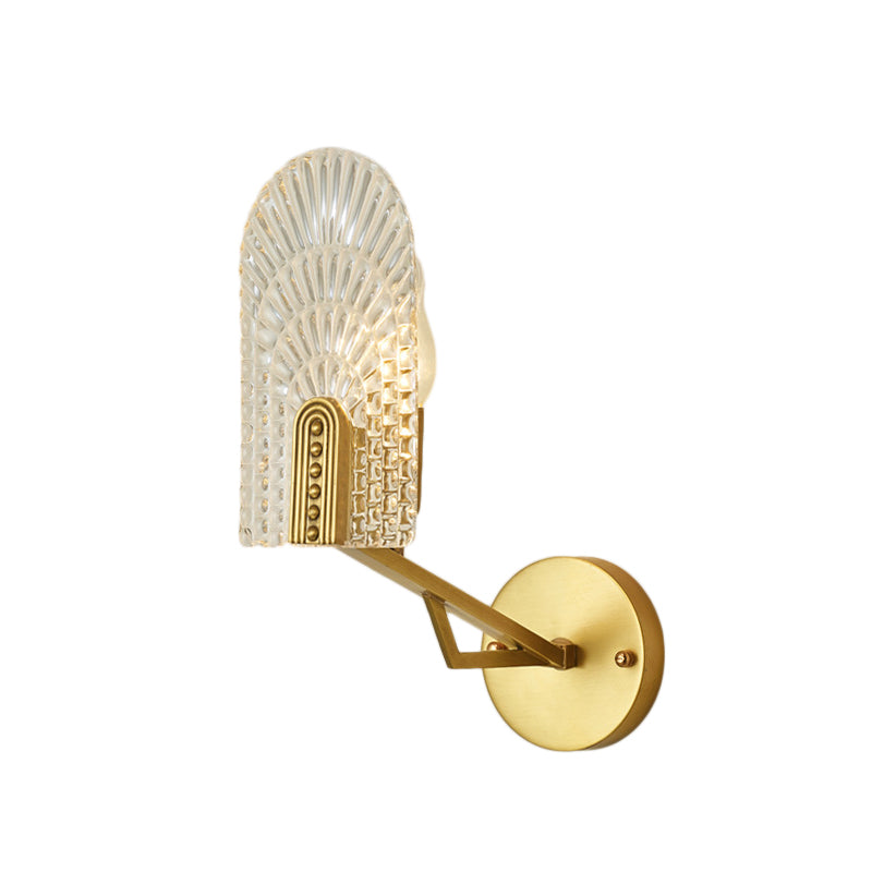 Minimalistic 1-Light Brass Flush Wall Sconce For Bedside - Crystal Tube/Cup/Flat Mounted Lamp