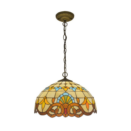 Antique Stained Glass Flower Pendant Light Fixture - Beige Suspension
