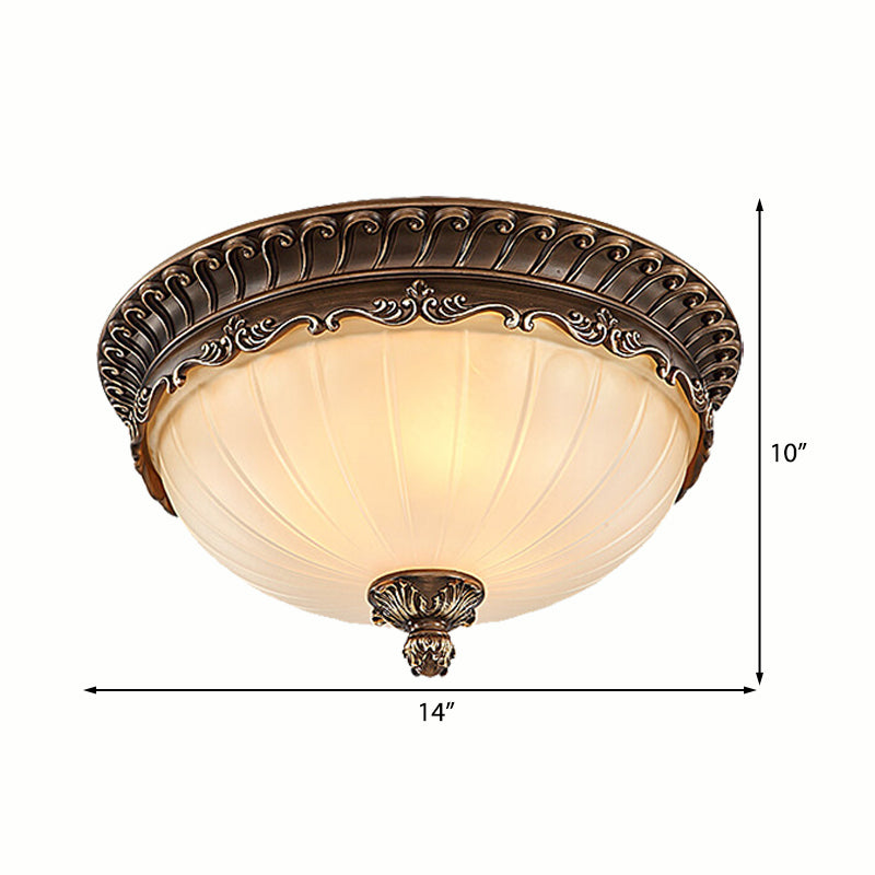 Traditional Bronze Flush Mount Ceiling Light Fixture With Frosted Glass Shade - 3 Lights 12/14/19