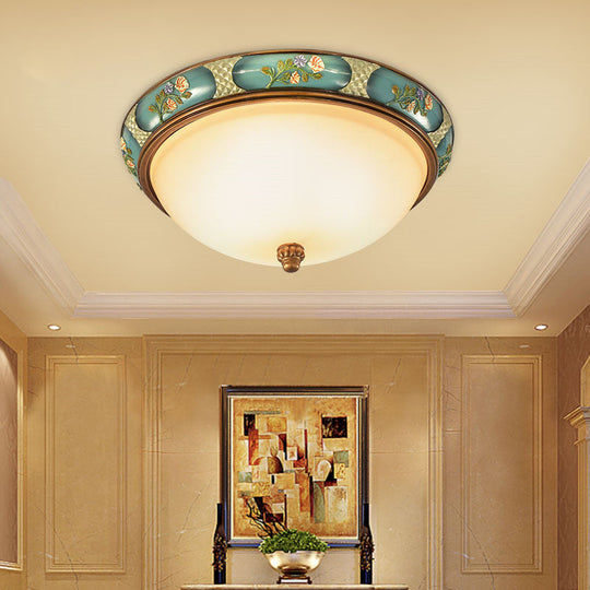 Traditional Frosted Glass Ceiling Light In Bronze - 3 Lights Flushmount Wide (15’/19’) For Corridor