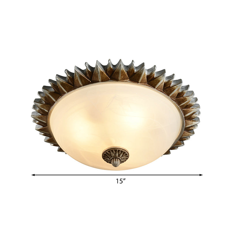 Traditional White Glass Flush Mount Ceiling Light For Dining Room - 1/3 Sunburst Lights Sizes 9 Or
