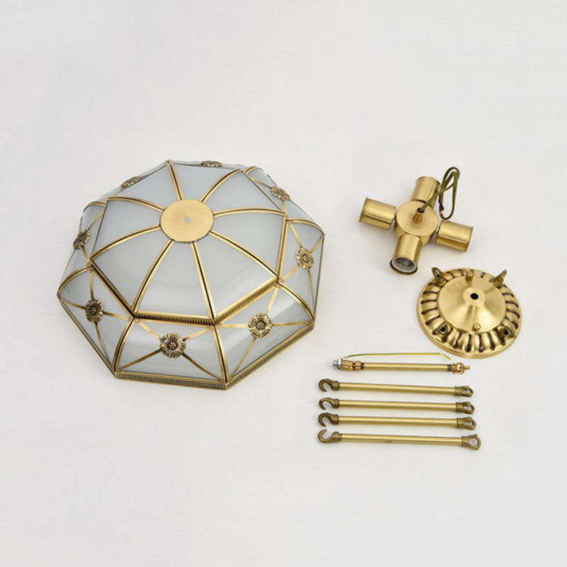Traditional Frosted Glass Bedroom Flushmount Ceiling Lamp With Brass Basket Design