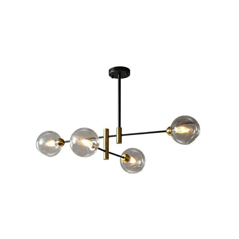 Minimalist Glass Dome Chandelier - Black And Brass Suspended Lighting Fixture For Dining Room 4 /