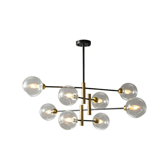 Minimalist Glass Dome Chandelier - Black And Brass Suspended Lighting Fixture For Dining Room 8 /
