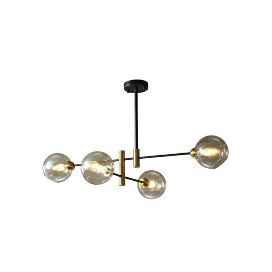 Minimalist Glass Dome Chandelier - Black And Brass Suspended Lighting Fixture For Dining Room 4 /