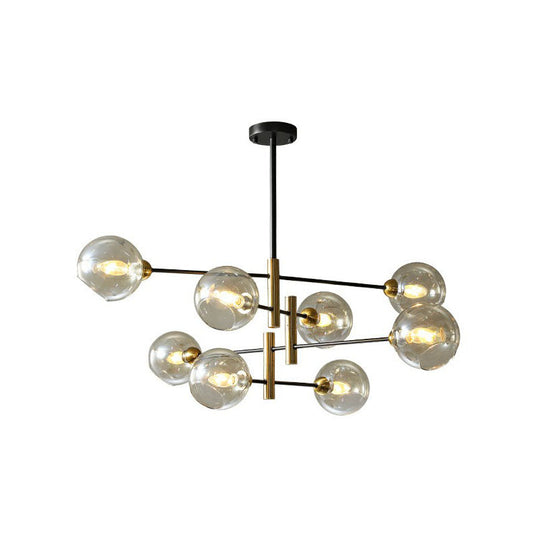 Minimalist Glass Dome Chandelier - Black And Brass Suspended Lighting Fixture For Dining Room 8 /