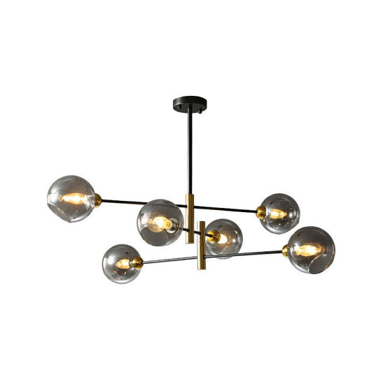 Minimalist Glass Dome Chandelier - Black And Brass Suspended Lighting Fixture For Dining Room 6 /