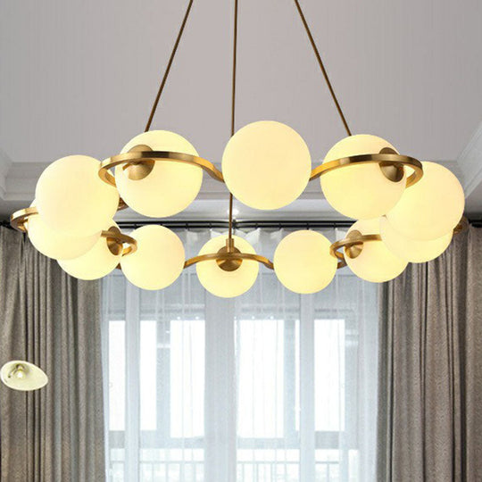 Modern Brass Floral Ring Chandelier With Glass Shade: Ball Metal Hanging Light