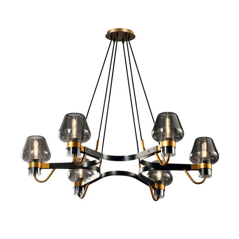 Postmodern Black-Brass Chandelier With Cone Glass Shade For Living Rooms