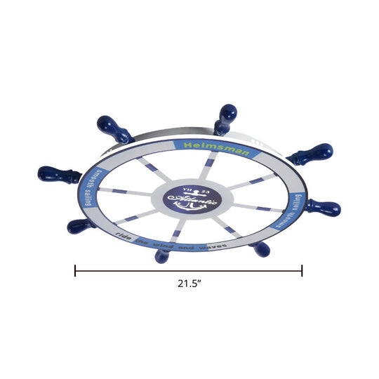 Blue Wood Kids Style Led Flush Mount Ceiling Light For Bedrooms With Rudder Design / 21.5 Third Gear