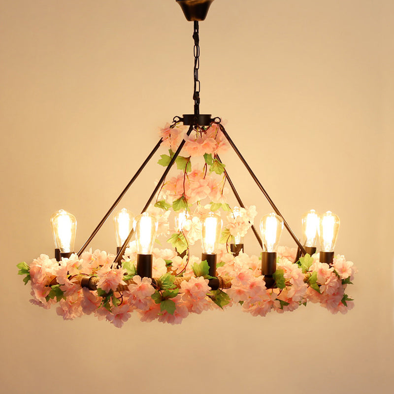 Farmhouse Wagon Wheel Chandelier With Plant Decor For Dining Room