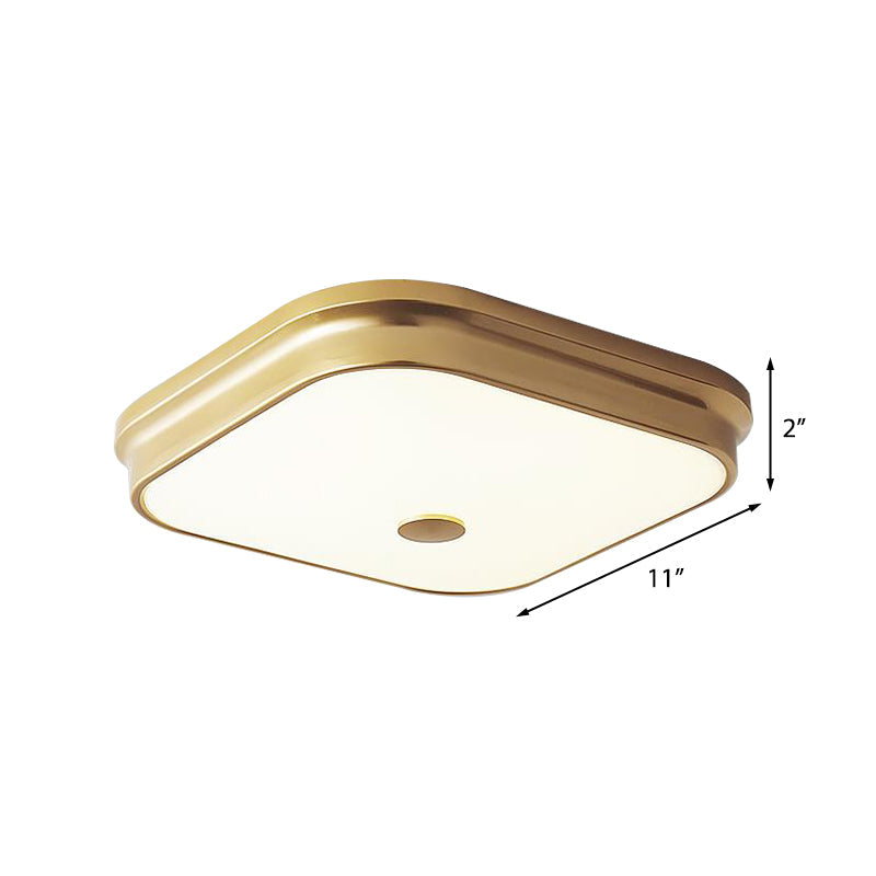 Led Flushmount Lighting: Traditional Square Frosted Glass Ceiling Light - Black/Gold For Living Room