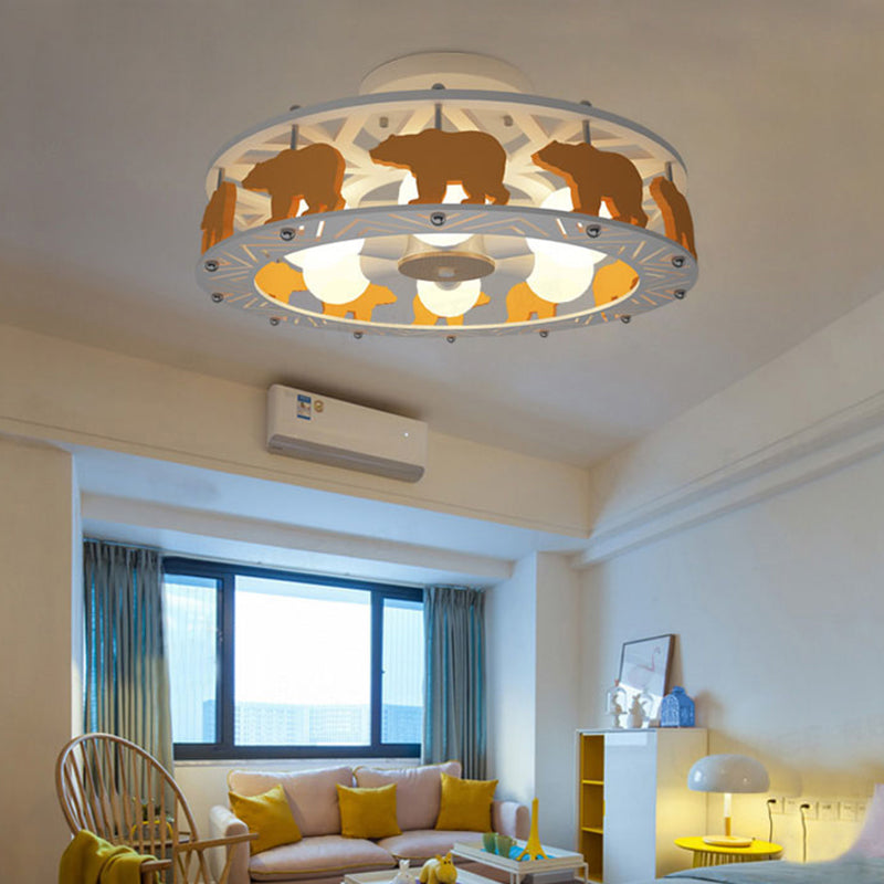 Cartoon Metal Drum Shaped 6 - Light Kids Room Ceiling Lamp In White