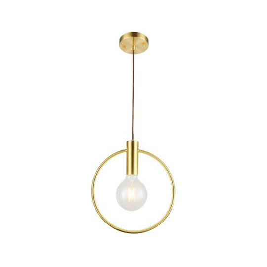 Minimalist Metal Pendant Light With Ring Pendulum Design - Single Bulb Brass Finish Fixture