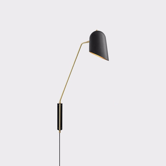 Nordic Black Wall Sconce With Bedside Reading Light And Metal Shade