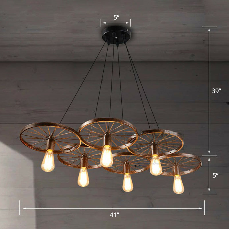 Industrial Rust Metal Chandelier - Wheel Ceiling Pendant Light For Living Room