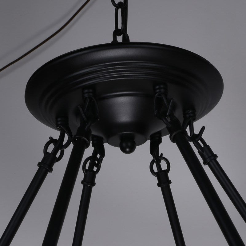 Country Hemp Rope Loop Chandelier - Hanging Ceiling Light In Black For Restaurants
This Revised