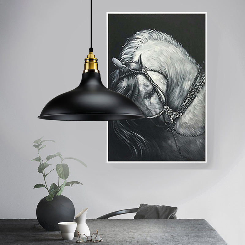 Modern Metal Black Pendant Light With Geometric Shade - Single Bulb Industrial Hanging Fixture