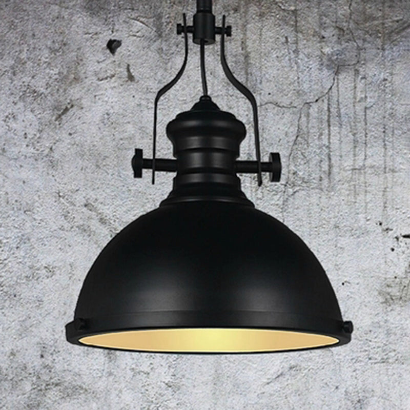 Vintage Black Metal Pendant Light With Frosted Glass Cover