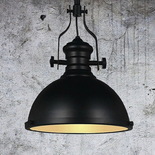 Vintage Black Metal Pendant Light With Frosted Glass Cover