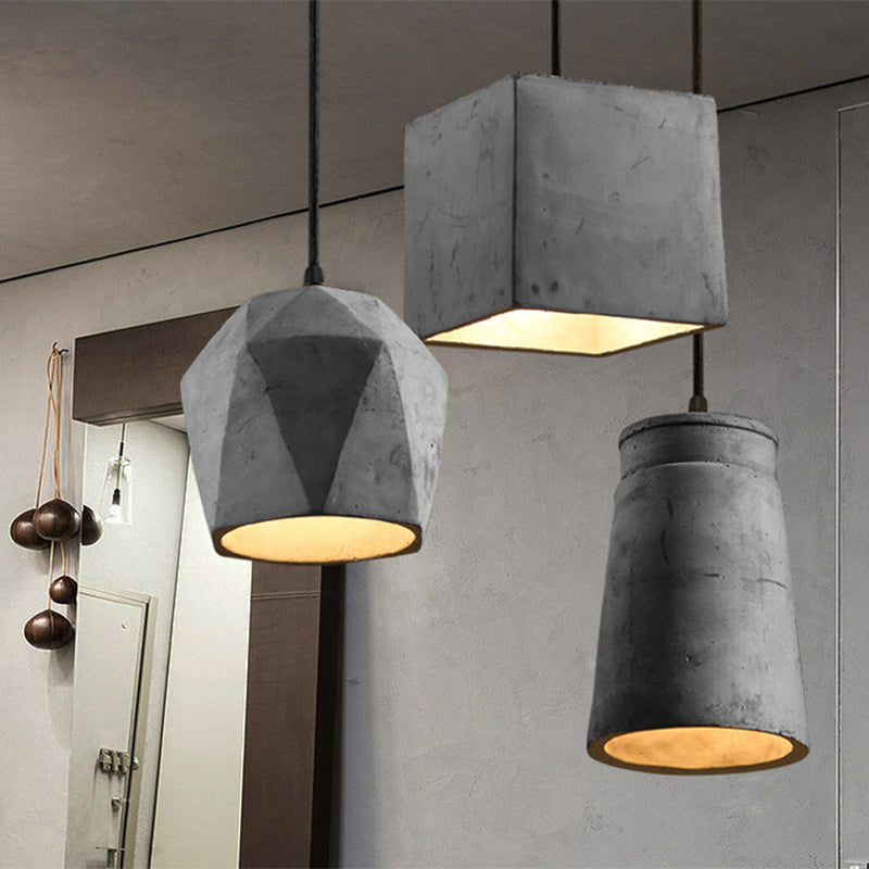 Modern Grey Horn Suspended Lighting Fixture - Simplicity 1-Light Cement Hanging Light For