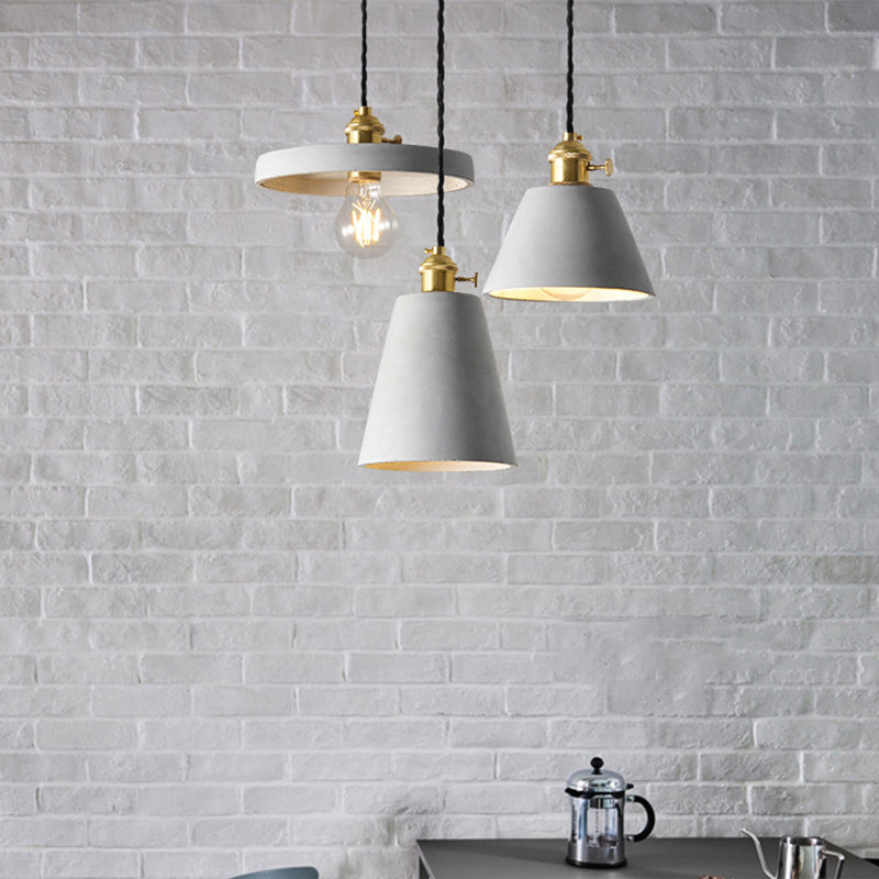Modern Nordic Single-Bulb Grey Horn Shaped Ceiling Pendant With Cement Shade