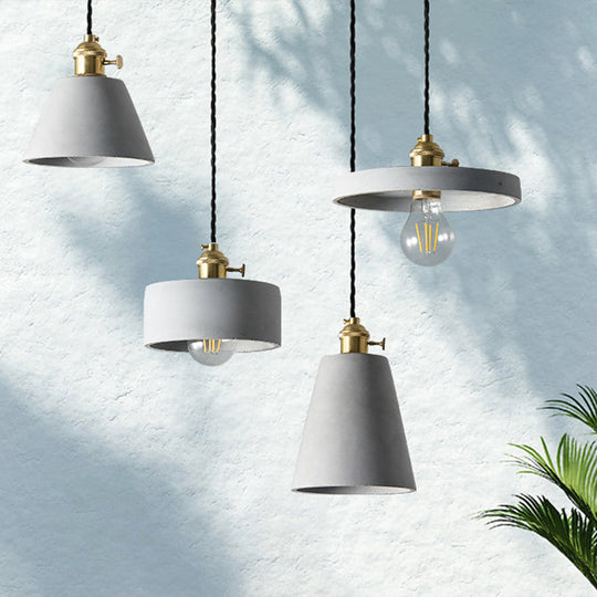 Modern Nordic Single-Bulb Grey Horn Shaped Ceiling Pendant With Cement Shade