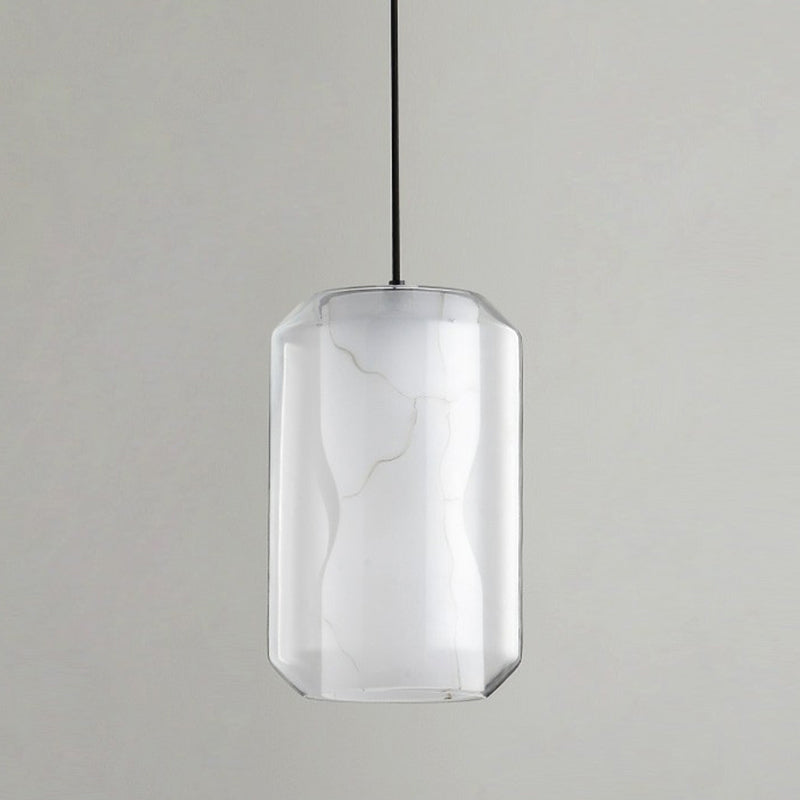 Cylinder Pendant Light: Clear Glass 1-Light White Marble Shade - Perfect For Dining Room Ceilings
