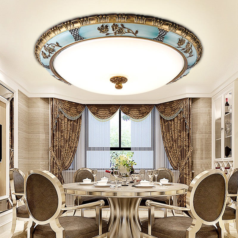 Blue Led Flushmount Lighting Traditional Resin Flower Ceiling Light For Corridor - 16/19.5/13.5