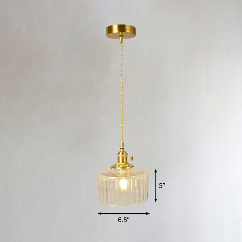 Vintage-Style Brass Pendant Lamp With Glass Shade For Dining Room Lighting / J